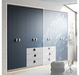 Armadio 4 ante 3 cassetti, Bianco opaco e Blu navy, L.183