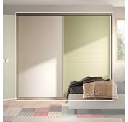 Armadio scorrevole 2 ante, Bianco opaco e Pistacchio, L.220