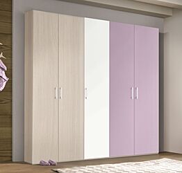 Armadio H.195 con 5 ante battenti in finitura Olmo, Bianco e Malva LACCATO