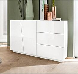 Credenza Moderna Bianco Laccato Lucido  2 ante, 3 cassetti