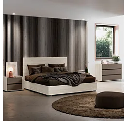 Camera da letto con letto contenitore, Bianco altea e Bronzo