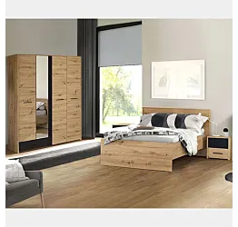 Camera matrimoniale industry con armadio battente, finitura Rovere