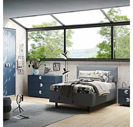 Cameretta ragazzi con armadio, letto e comodino, Bianco opaco e Blu navy