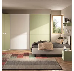 Cameretta completa con letto contenitore, Bianco opaco e Pistacchio