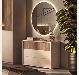 Comò 3 cassetti, Cashmere e Noce caramello cannettato