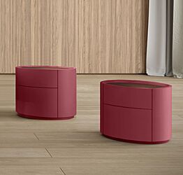 Coppia di comodini di design finitura nobilitato Teak e laccato opaco Porpora 