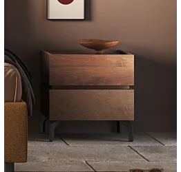 Comodino 2 cassetti con piedini, Mercure e Bronzo, L.55