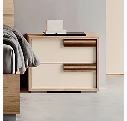 Comodino Noce biondo e Orzo, maniglie cannettate