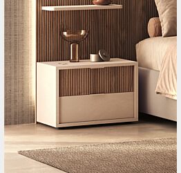 Comodino 2 cassetti, Cashmere e Noce caramello cannettato