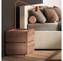 Comodino a 2 cassetti, finitura Mercure e Onice beige, L.55