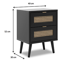 Comodino moderno nero con dettaglio Oro, 2 cassetti
