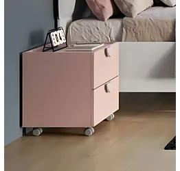 Comodino 2 cassetti con ruote, finitura Flamingo