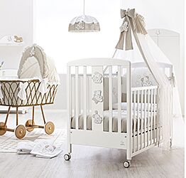 Lettino Orsetto per neonati con decorazione, finitura Bianco