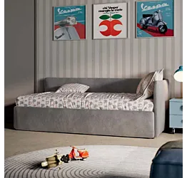 Divano letto con seconda rete estraibile, tessuto Grigio