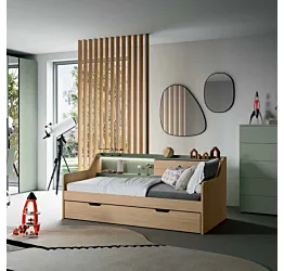 Divano letto con secondo estraibile, Rovere nordico e Agave, L.199