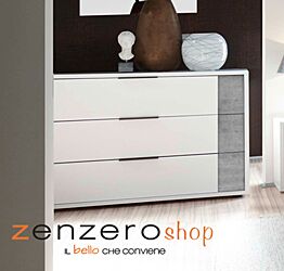 Comò design moderno 3 cassetti, finitura Bianco Opaco e Beton