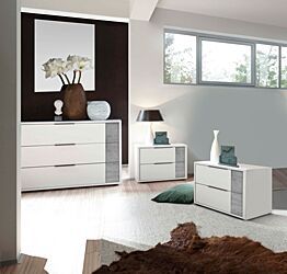 Set Comò e 2 Comodini in finitura Bianco opaco e Beton