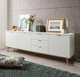 Madia in stile nordico in finitura Bianco e Quercia, 3 ante e 3 cassetti