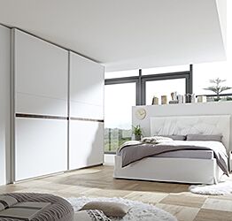 Camere matrimoniale Bianca Opaco e Noce Dark con letto ecopelle bianco