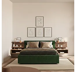 Letto matrimoniale Armonia, velluto a coste Verde foresta, 160x195