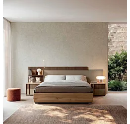 Letto contenitore matrimoniale, Cannettato, Oro e Noce biondo