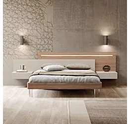 Letto matrimoniale con testata doppia, Sequoia Honey e Corda, L.240 H.96 P.204