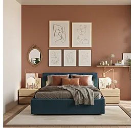 Letto matrimoniale Armonia, velluto a coste Oceano, 160x195