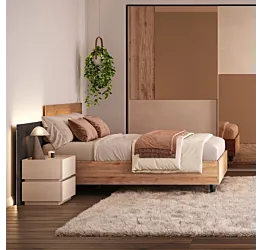 Letto matrimoniale con testiera sfalsata, Cadiz e velluto Fumo