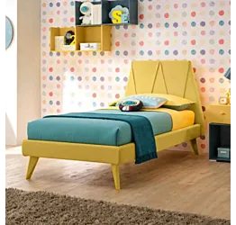 Letto singolo Peak Poly Moretti Compact in tessuto VL 21 con piedini Ocra