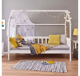 Letto montessoriano design a casetta, Bianco, 90x200 cm Zenzero Shop