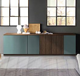 Madia moderna, Credenza di design, 5 ante, Teak e Bristol