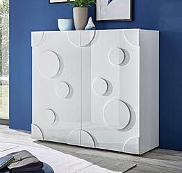 Madia contenitore Cerchio a 2 ante, finitura bianco lucido, design moderno