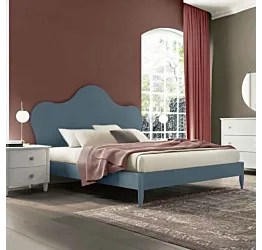 Letto matrimoniale king size Vittoria con testata retrofinita in Blu opale