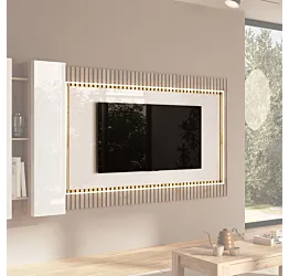Pannello per TV, L.180 H.100 P.2, in finitura Bianco lucido