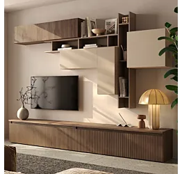 Parete attrezzata Mercure cannettato, Bronzo e Cashmere, L.276 H.170