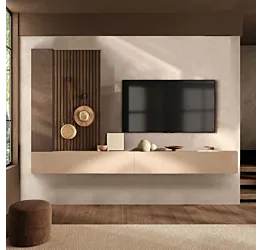 Parete attrezzata sospesa, L.276 H.170, Bronzo, Cashmere e Mercure cannettato