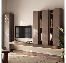 Parete attrezzata moderna, L.330 H.186, Mercure e Bronzo