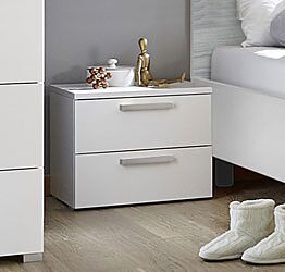 Comodino 2 cassetti con maniglie in legno Grigio