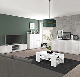 Salotto con madia alta, porta TV e madia 4 ante finitura bianco lucido 