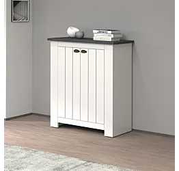 Scarpiera 2 ante, 84x100x42 h cm, Bianco opaco e Ardesia