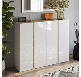 Capiente Scarpiera 4 ante con 20 ripiani interni, Bianco lucido e Cadiz