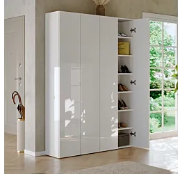Scarpiera alta 4 ante, 126x186x35 h cm, Bianco lucido
