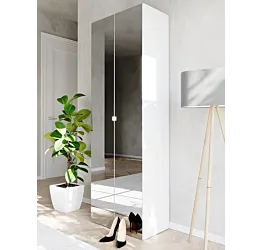 Scarpiera con 2 ante a specchio, 63x186x35 h cm, Bianco lucido