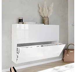 Scarpiera sospesa 2 ribalte, 110x75x25 h cm, Bianco lucido 