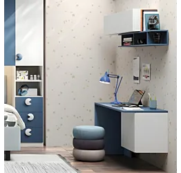 Scrivania con cubotto, L.138 H.74, Blu navy e Bianco opaco