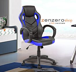 Poltrona Gaming con braccioli in finitura Blu e Nera