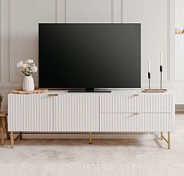 Porta TV bianco opaco stile nordico con gambe dorate