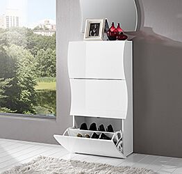 Scarpiera a 3 ante sagomate bianco laccato lucido, linea onda