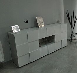 Madia Credenza Moderna, Madia di Design, 2 ante e 2 cassetti, Bianco Lucido