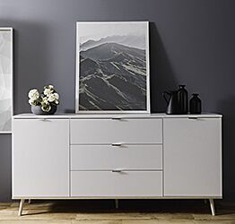 Madia in stile nordico in finitura Bianco e Quercia,  2 ante e 3 cassetti